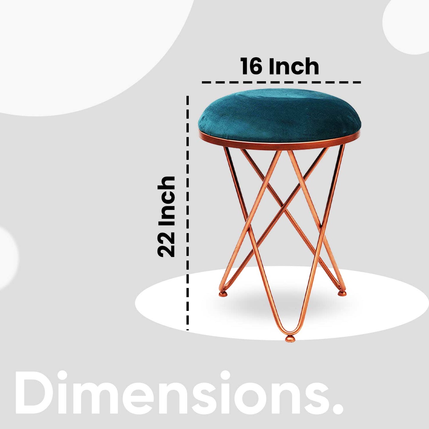 Ultra-modern Cross Leg Rose Gold Metal Stool in Teal Blue Cushion