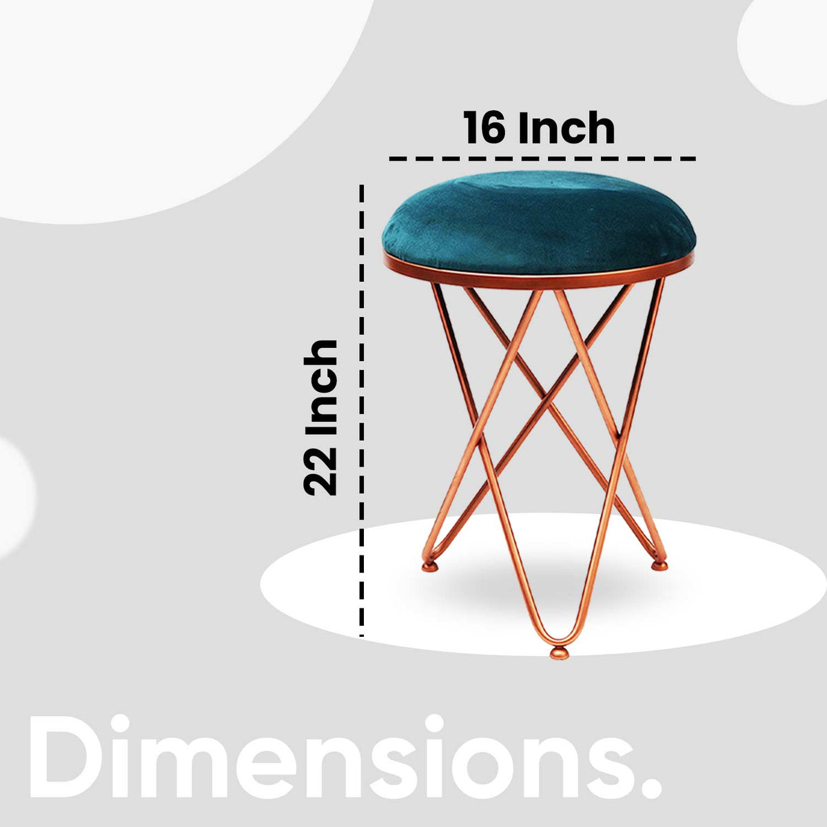 Ultra-modern Cross Leg Rose Gold Metal Stool in Teal Blue Cushion Set of 2