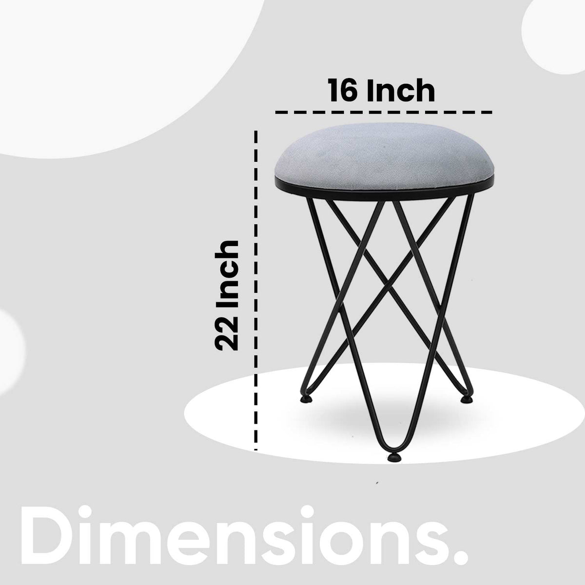 Ultra-modern Cross Leg Matt Black Metal Stool in Grey Cushion