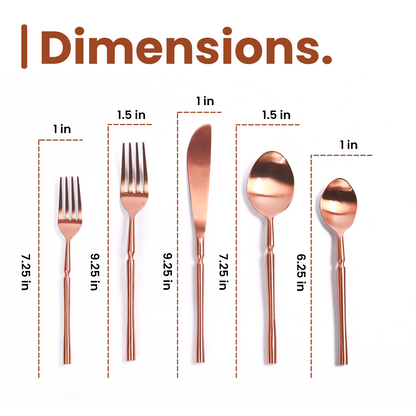 Greetwood Grooved Stainless Steel Cutlery Set for Dining Table in Copper