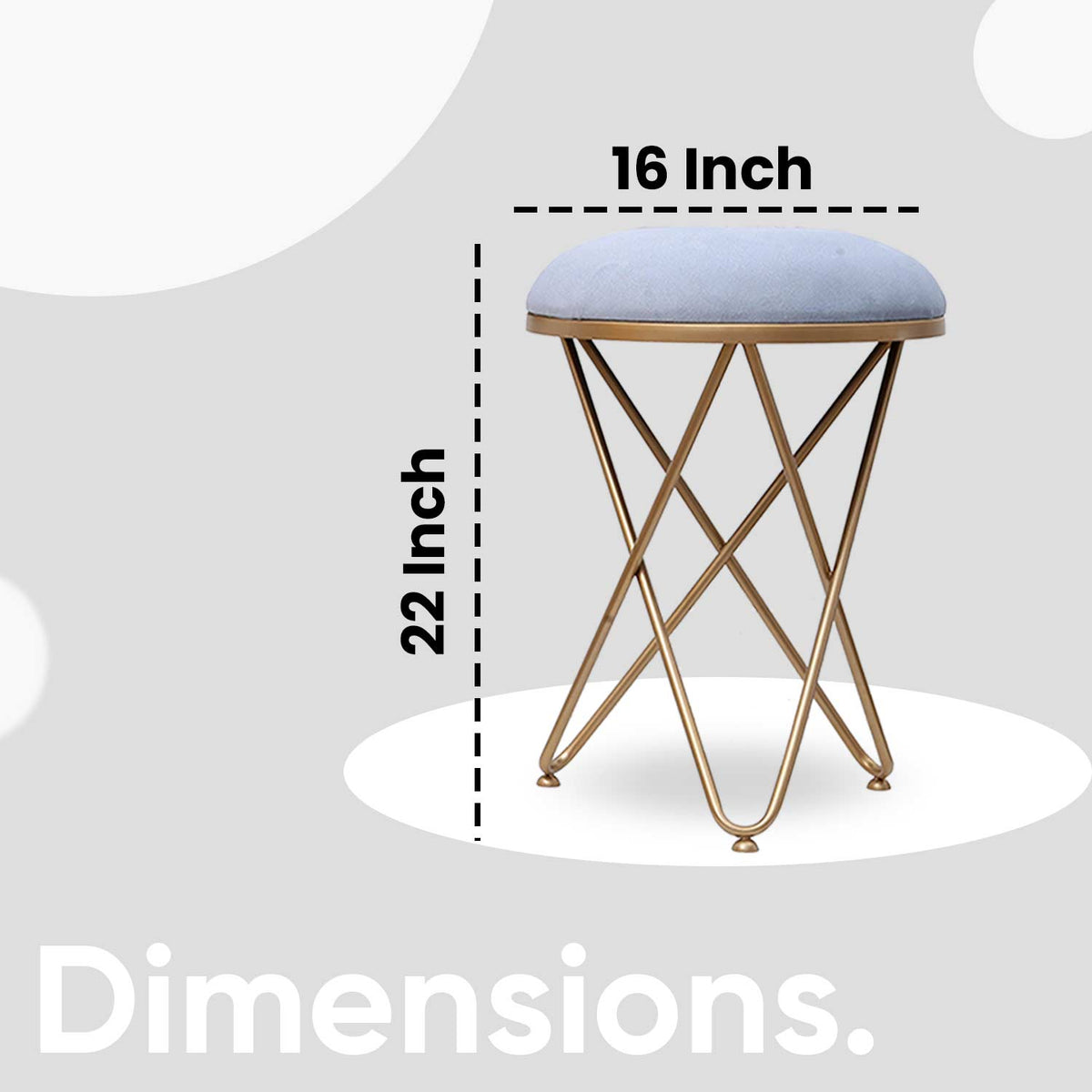 Ultra-modern Cross Leg Golden Metal Stool in Grey Cushion Set of 2