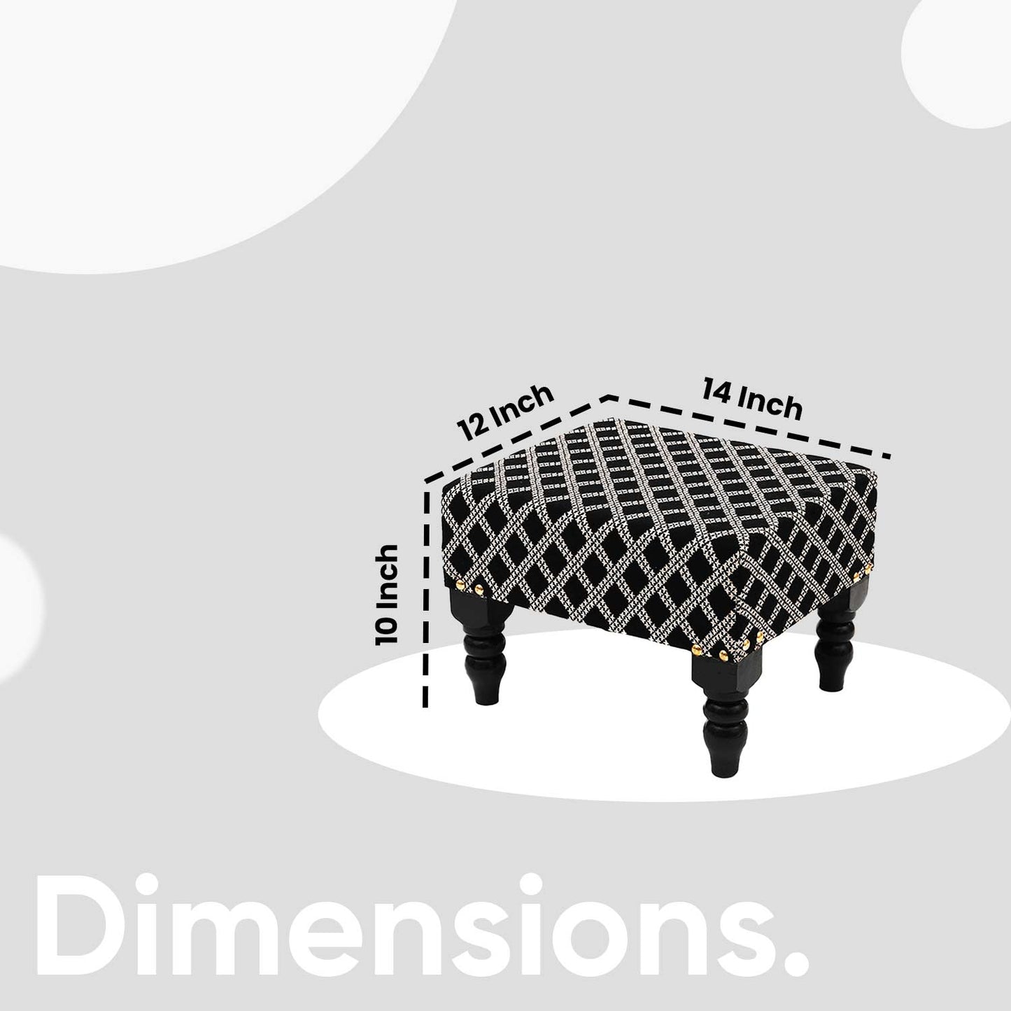 Multifunctional Tetrad Jacquard Wooden Footstool in Black Color Set of 2