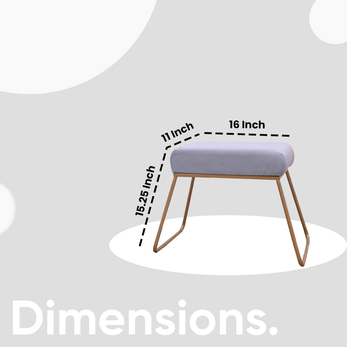 Classy and Compact Golden Metal Stool in Grey Cushion