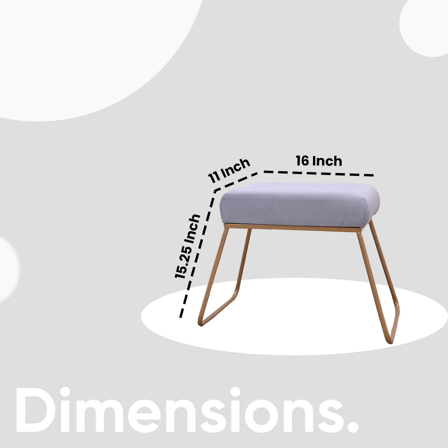 Classy and Compact Golden Metal Stool in Grey Cushion