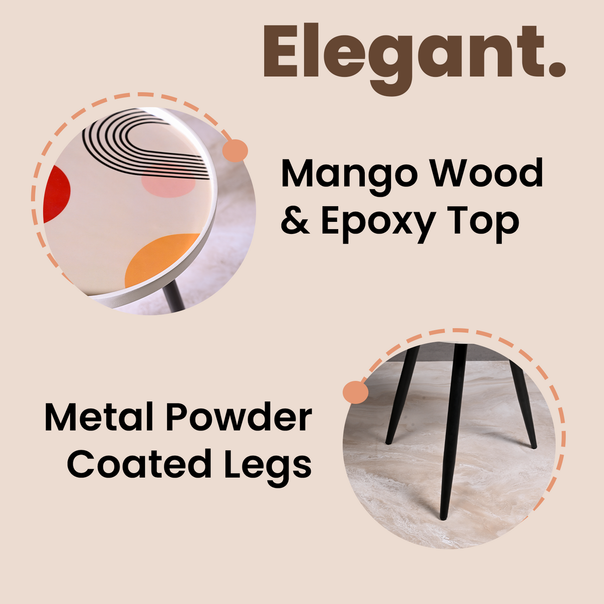 Greetwood Beige Resin Top Side Table for Living Room Decor