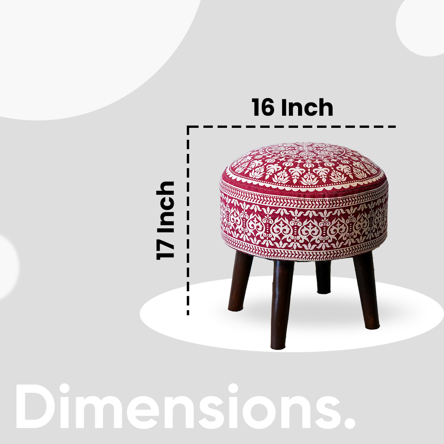 Mandala Wooden Ottoman in Cherry Red Color Set of 2