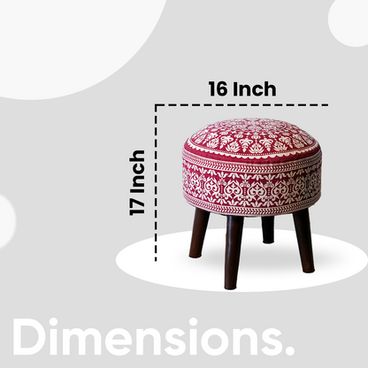 Mandala Wooden Ottoman in Cherry Red Color Set of 2