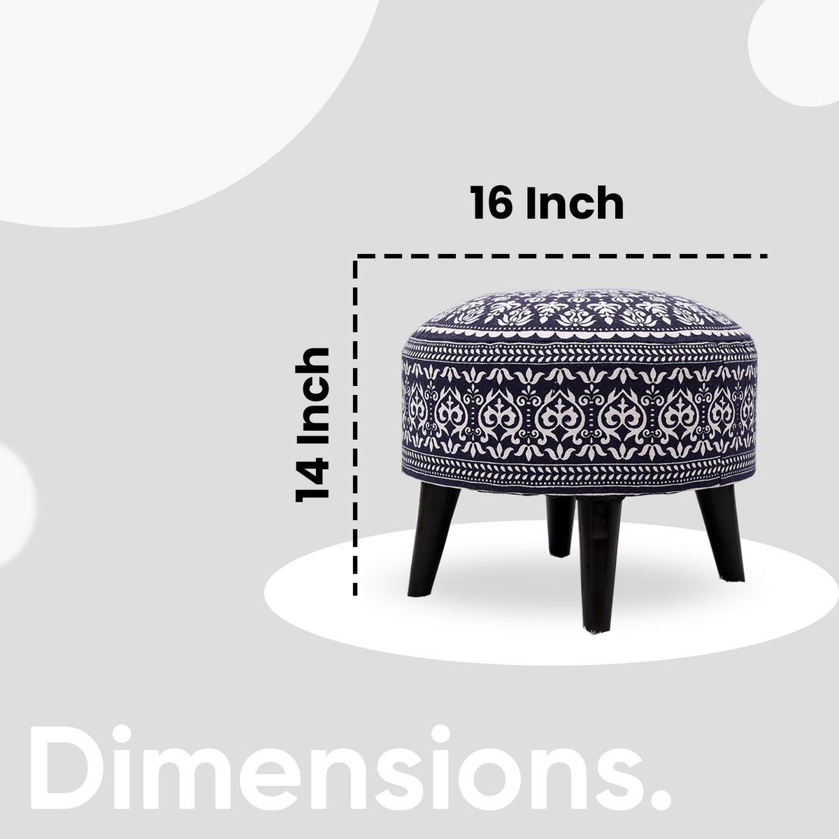 Contemporary Mandala Wooden Tuffet in Blue Color Set of 2