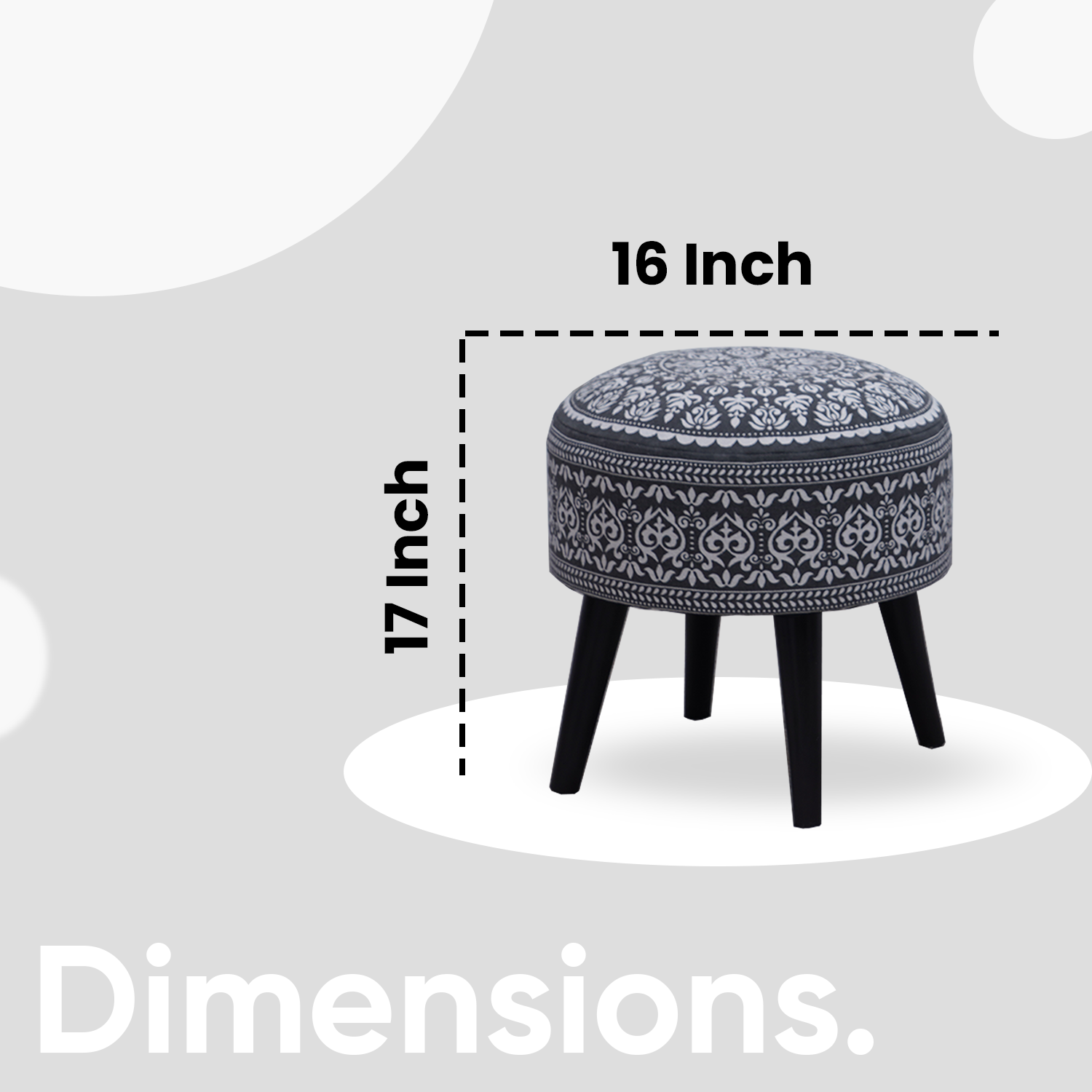 Mandala Wooden Ottoman in Gray Color Set of 2