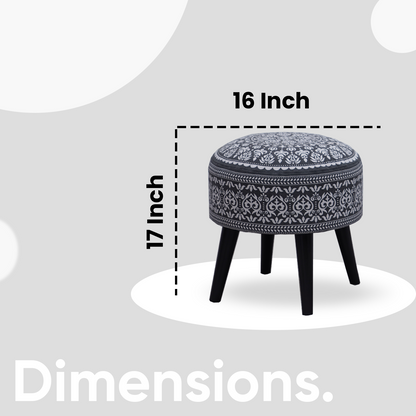Mandala Wooden Ottoman in Gray Color Set of 2