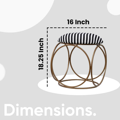 Modern Hexa-Style Golden Metal Stool in Black &amp; White Stripe Set of 2