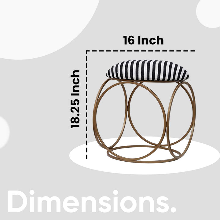 Modern Hexa-Style Golden Metal Stool in Black &amp; White Stripe Set of 2