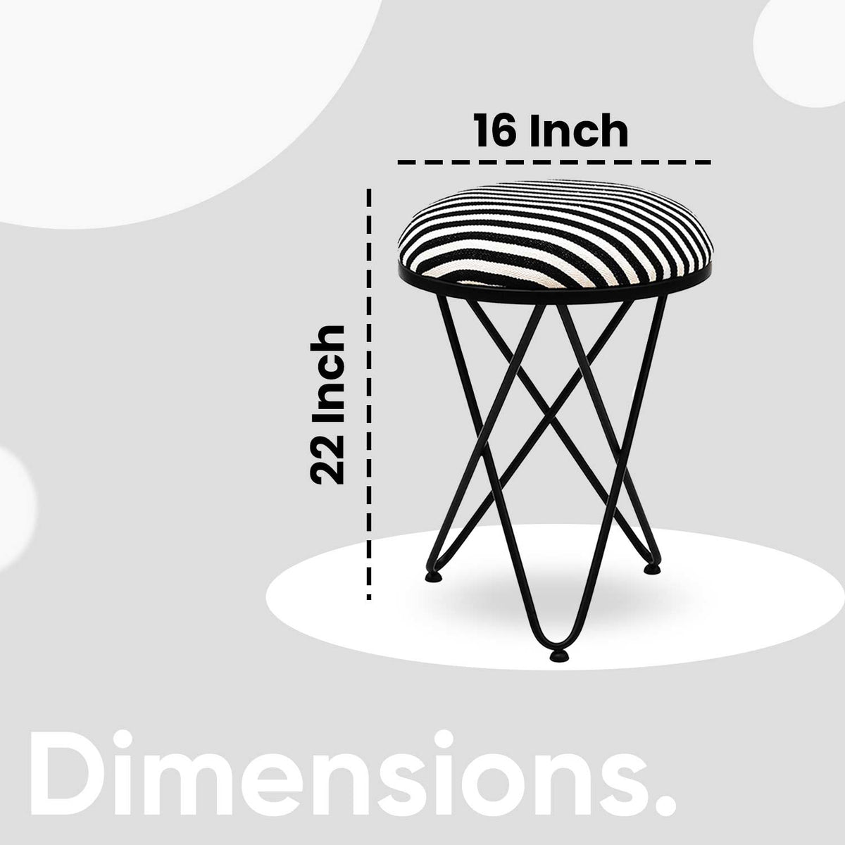 Ultra-modern Cross Leg Matt Black Metal Stool in Black &amp; White Stripe Set of 2