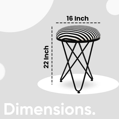 Ultra-modern Cross Leg Matt Black Metal Stool in Black &amp; White Stripe Set of 2