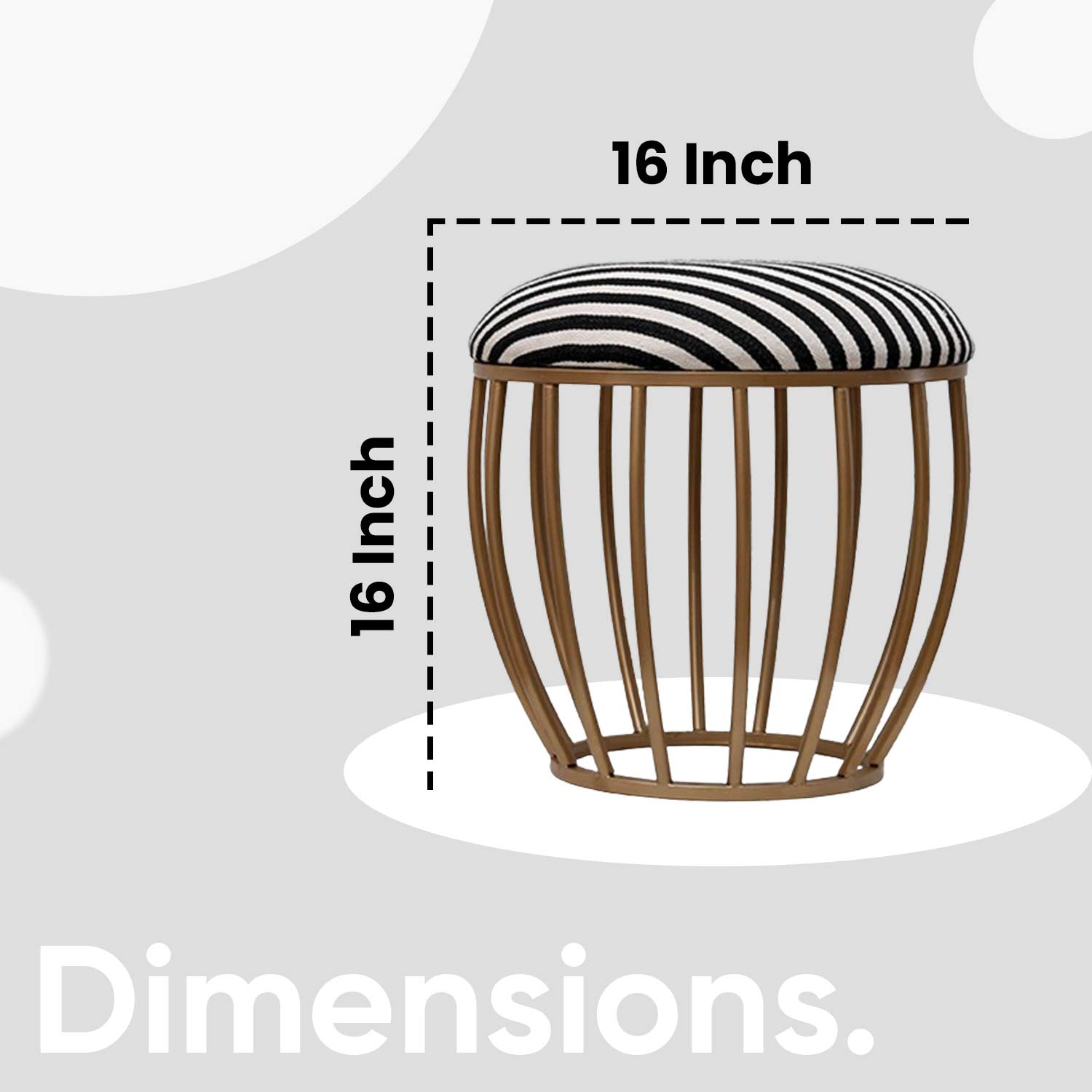 Classic Cage-Style Golden Metal Stool in Black &amp; White Stripe Set of 2
