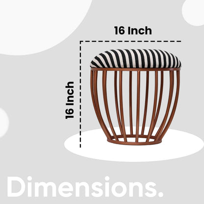 Classic Cage-Style Rose Gold Metal Stool in Black &amp; White Stripe Set of 2