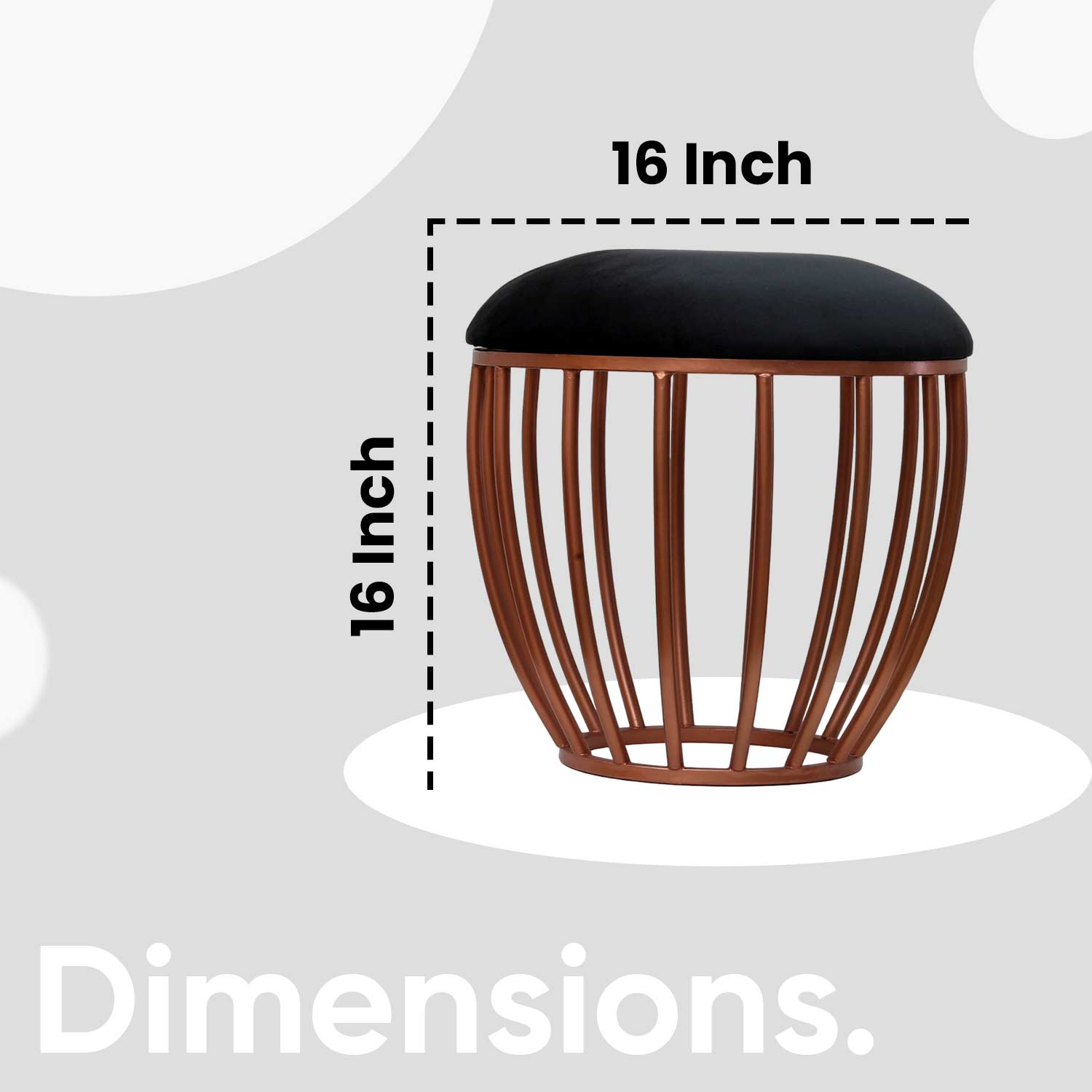 Classic Cage-Style Rose Gold Metal Stool in Black Cushion