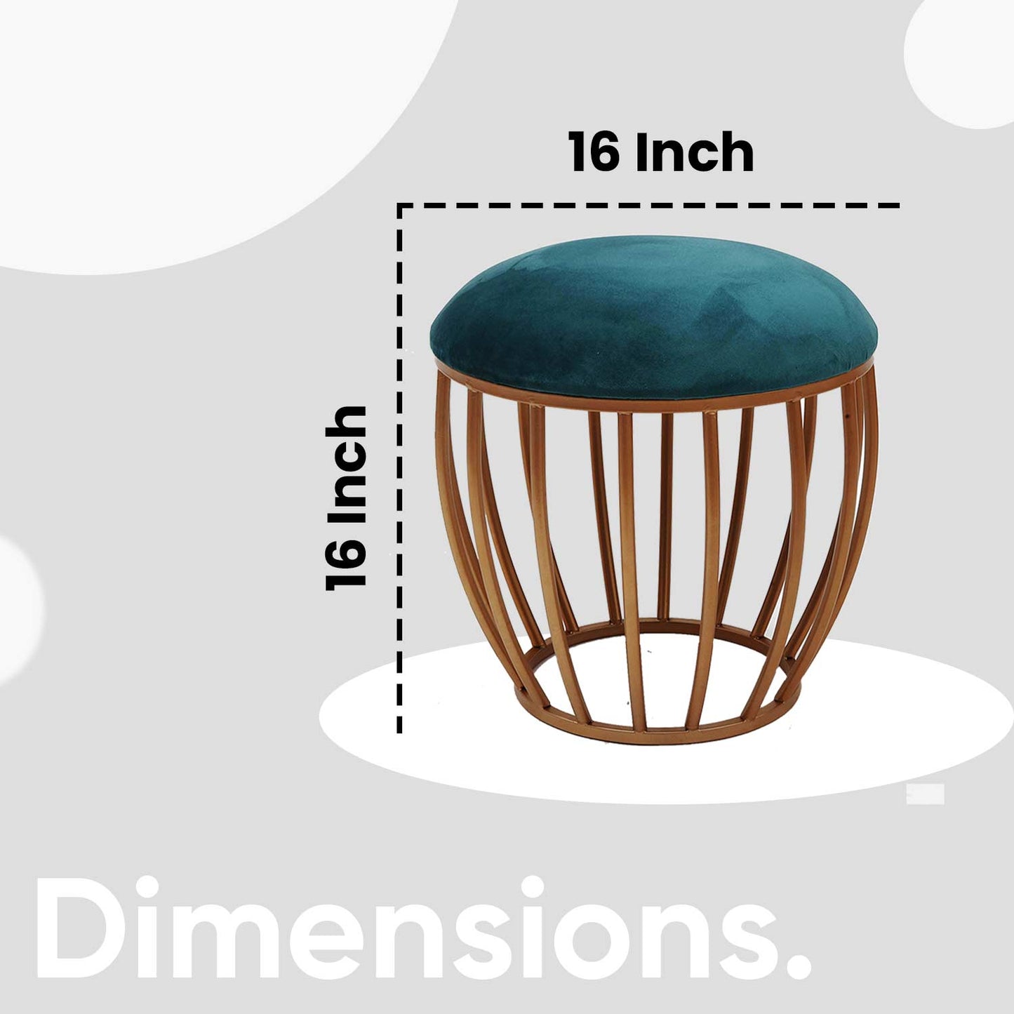 Classic Cage-Style Golden Metal Stool in Teal Blue Cushion Set of 2