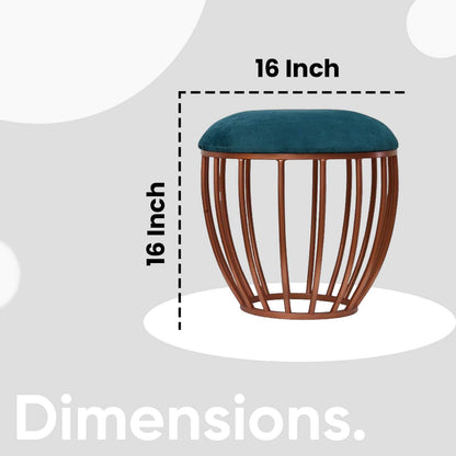 Classic Cage-Style Rose Gold Metal Stool in Teal Blue Cushion Set of 2
