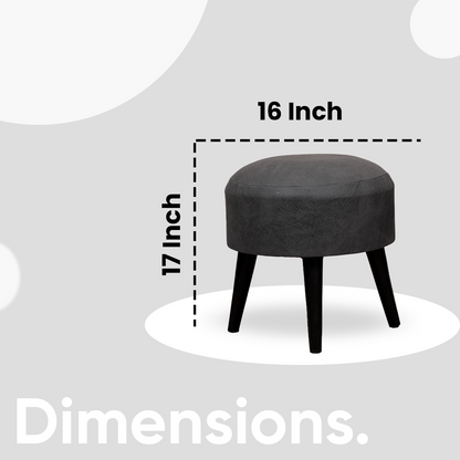 Contemporary Leather Wooden Tuffet in Grey Color Set of 2