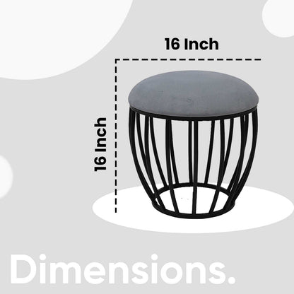 Classic Cage-Style Matt Black Metal Stool in Grey Cushion