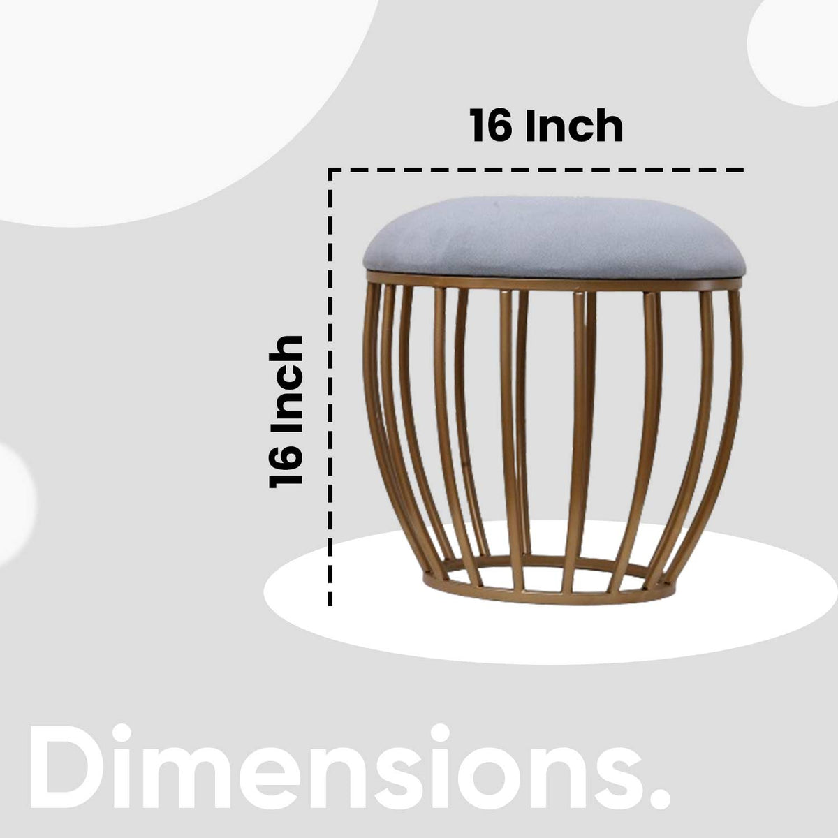 Classic Cage-Style Golden Metal Stool in Grey Cushion Set of 2