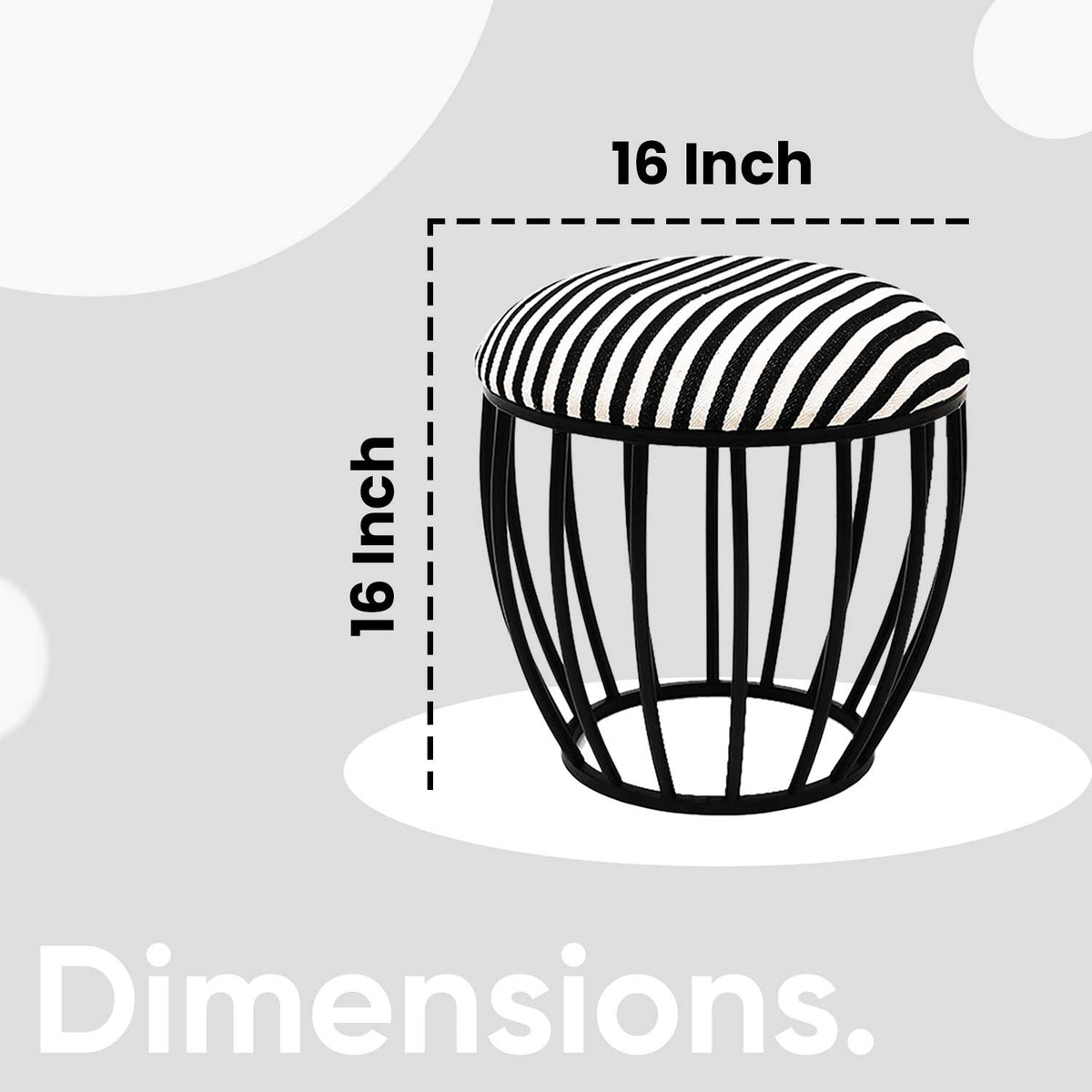 Classic Cage-Style Matt Black Metal Stool in Black &amp; White Stripe Set of 2