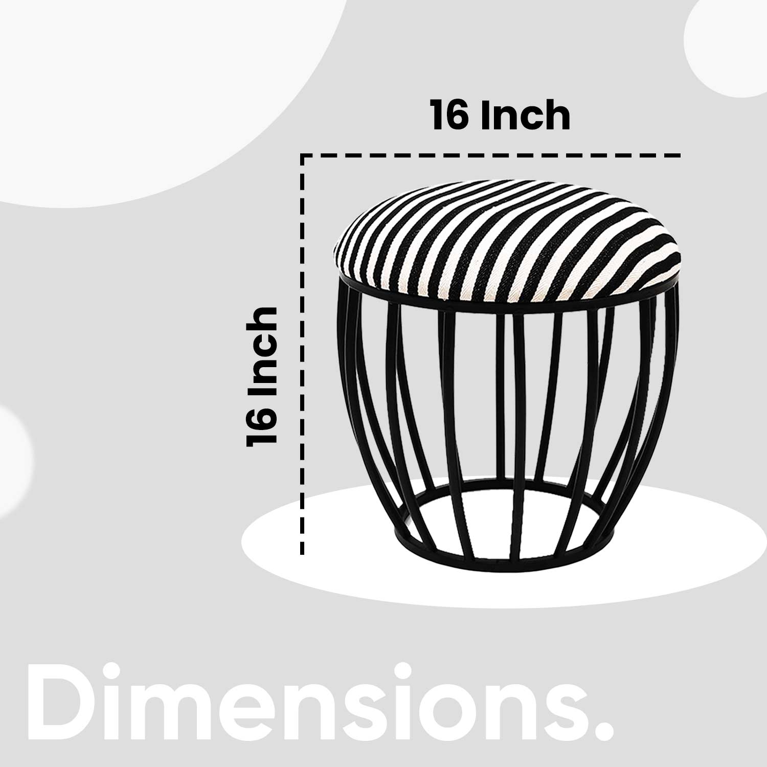Classic Cage-Style Matt Black Metal Stool in Black &amp; White Stripe Set of 2