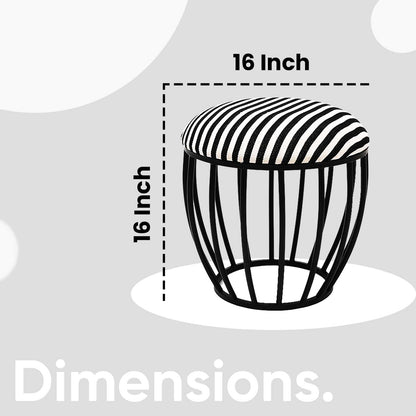Classic Cage-Style Matt Black Metal Stool in Black &amp; White Stripe Set of 2