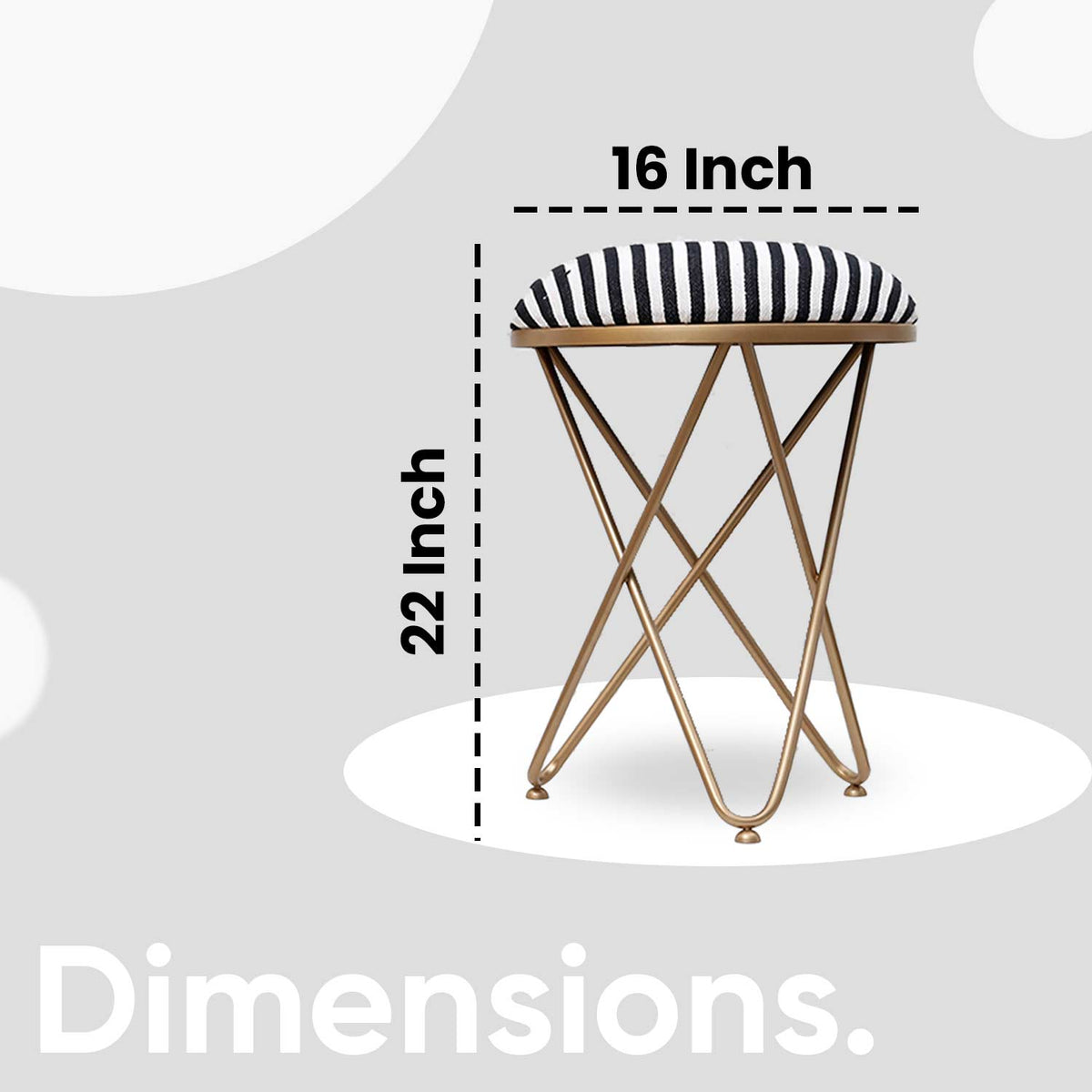 Ultra-modern Cross Leg Golden Metal Stool in Black &amp; White Stripe Set of 2