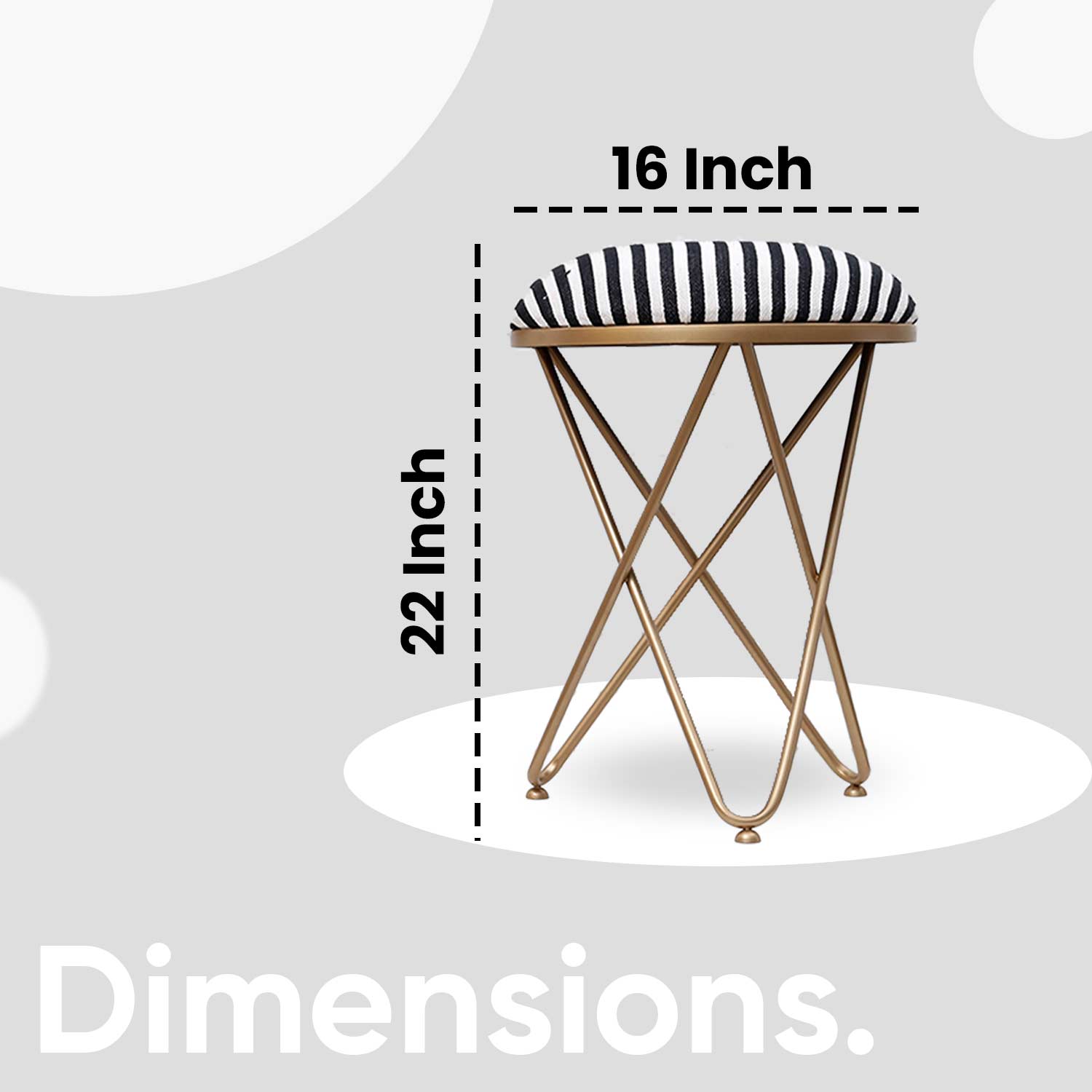 Ultra-modern Cross Leg Golden Metal Stool in Black &amp; White Stripe Set of 2