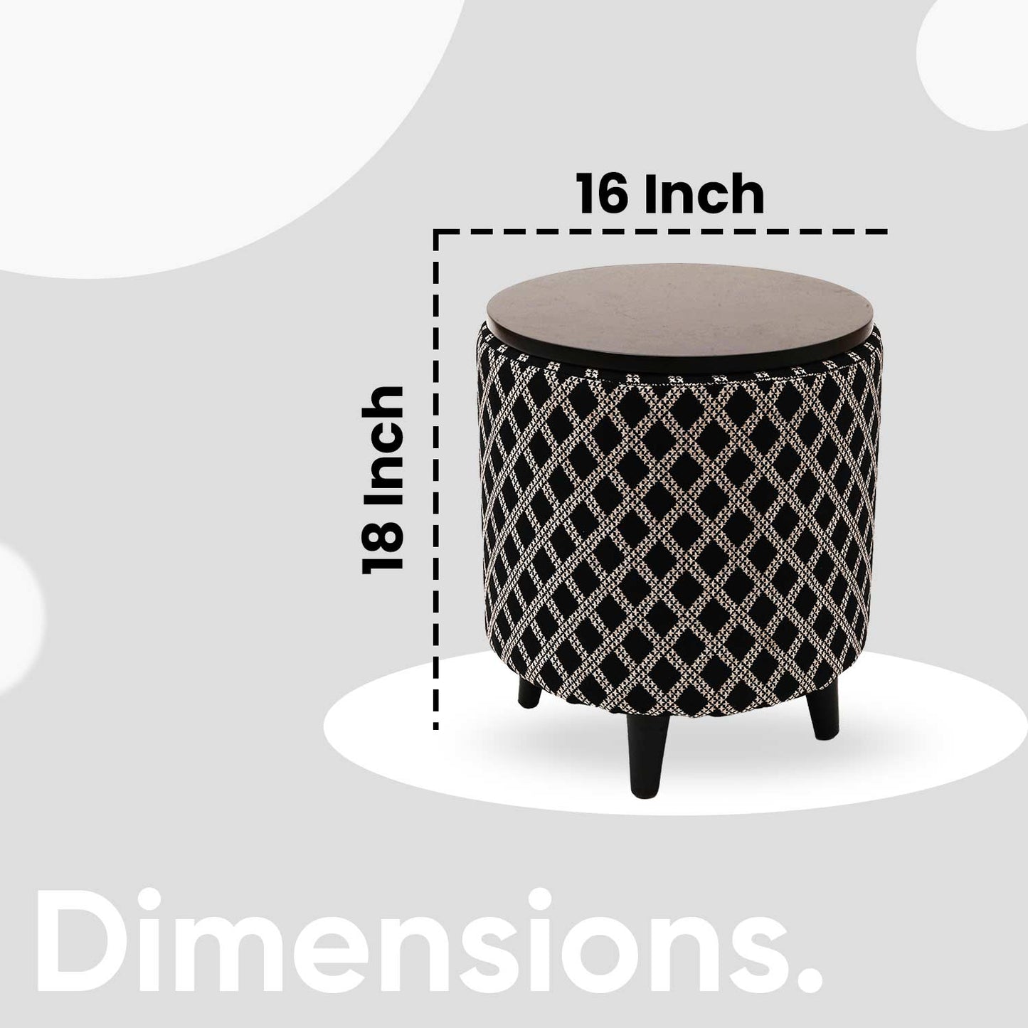 Multifunctional Tetrad Jacquard Wooden Footstool in Black Color