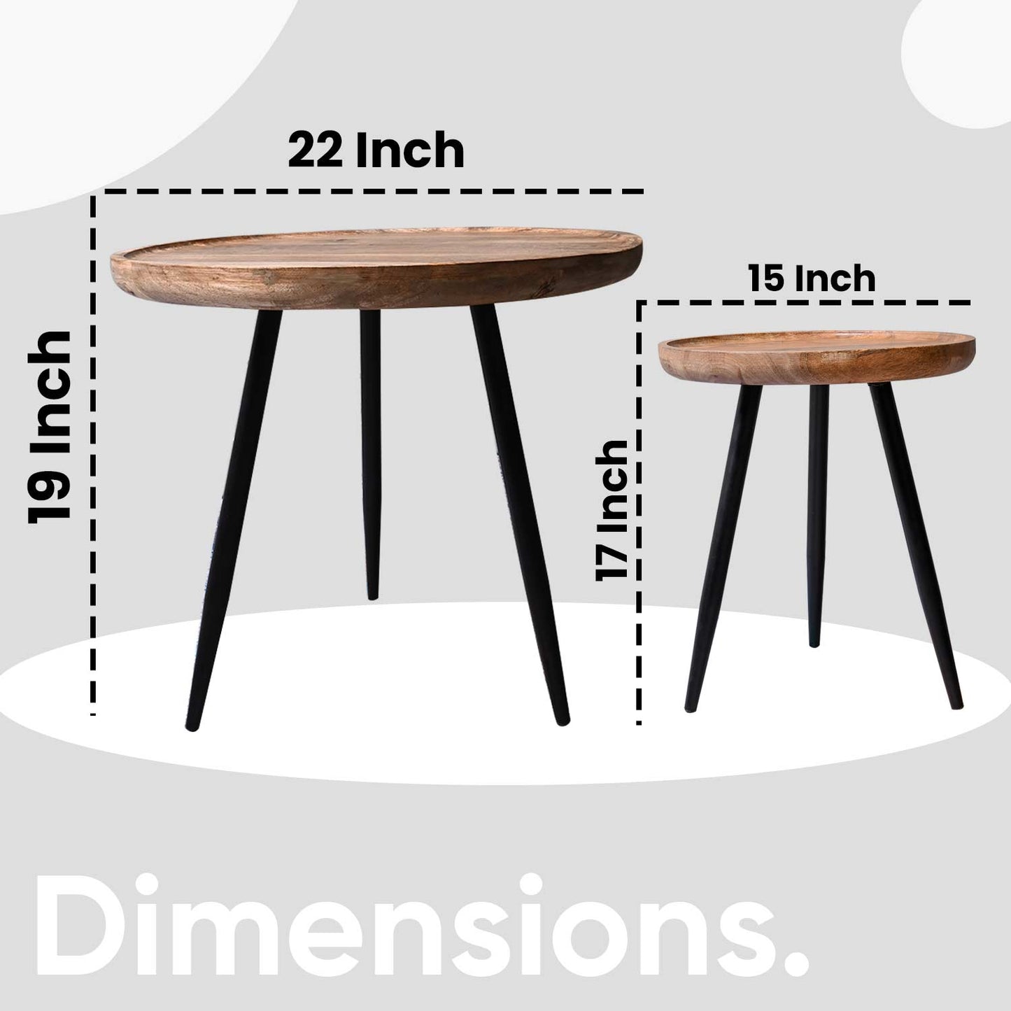 Natural Pair Mango Wood & Metal Side Table
