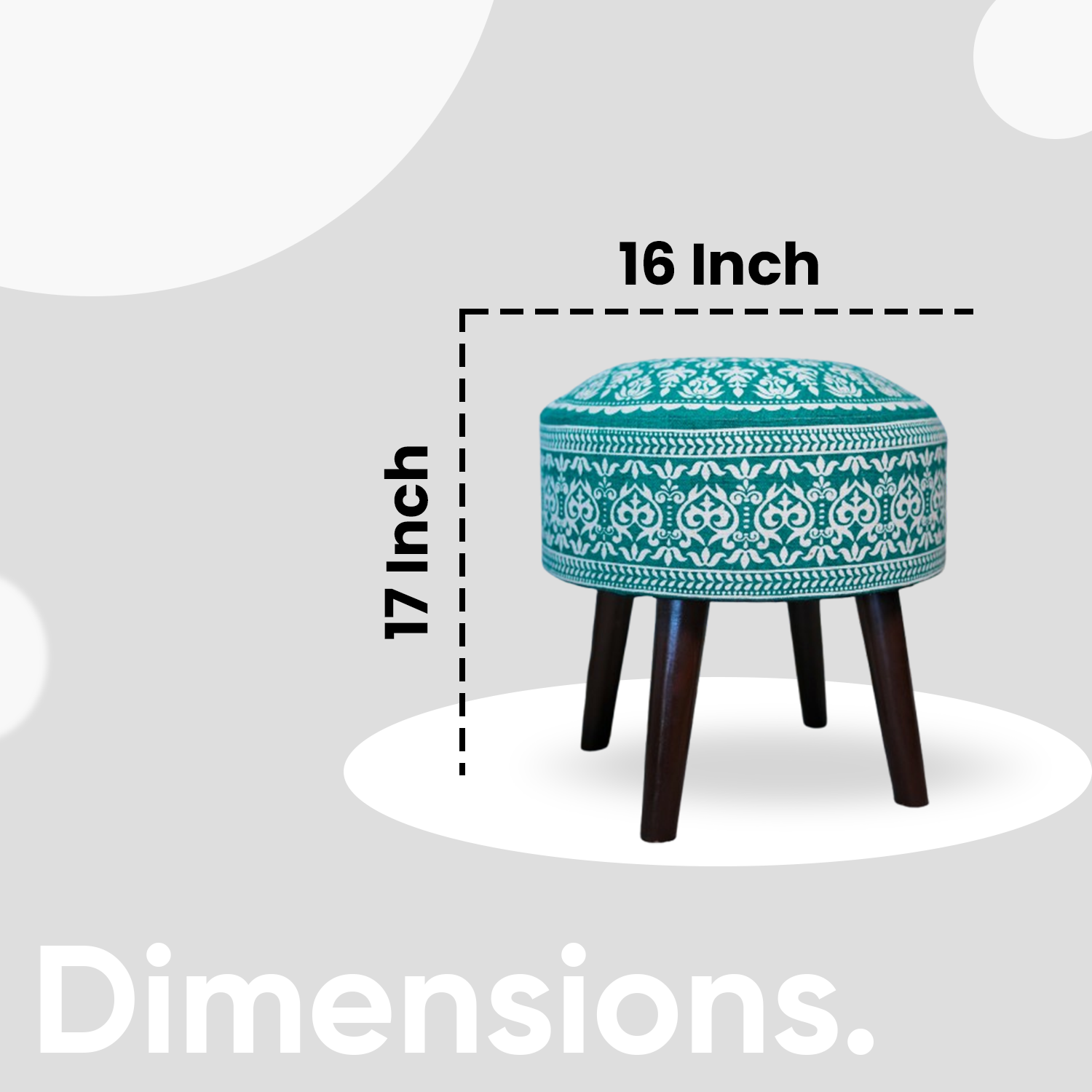 Mandala Wooden Ottoman in Teal Blue Color Set of 2