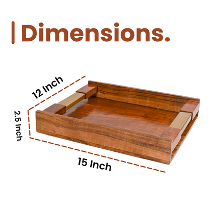 Greetwood Wooden Serving Tray With Brass Inlay Handles