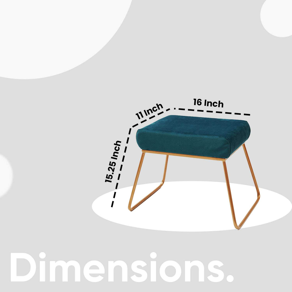 Classy and Compact Golden Metal Stool in Teal Blue Cushion Set of 2