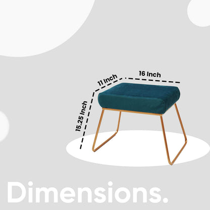 Classy and Compact Golden Metal Stool in Teal Blue Cushion Set of 2