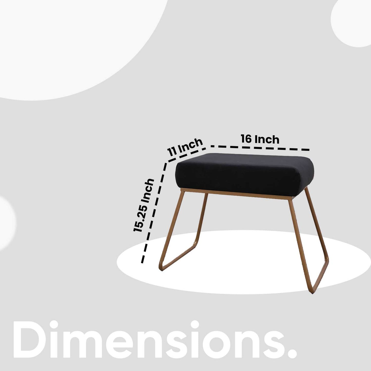 Classy and Compact Golden Metal Stool in Black Cushion Set of 2