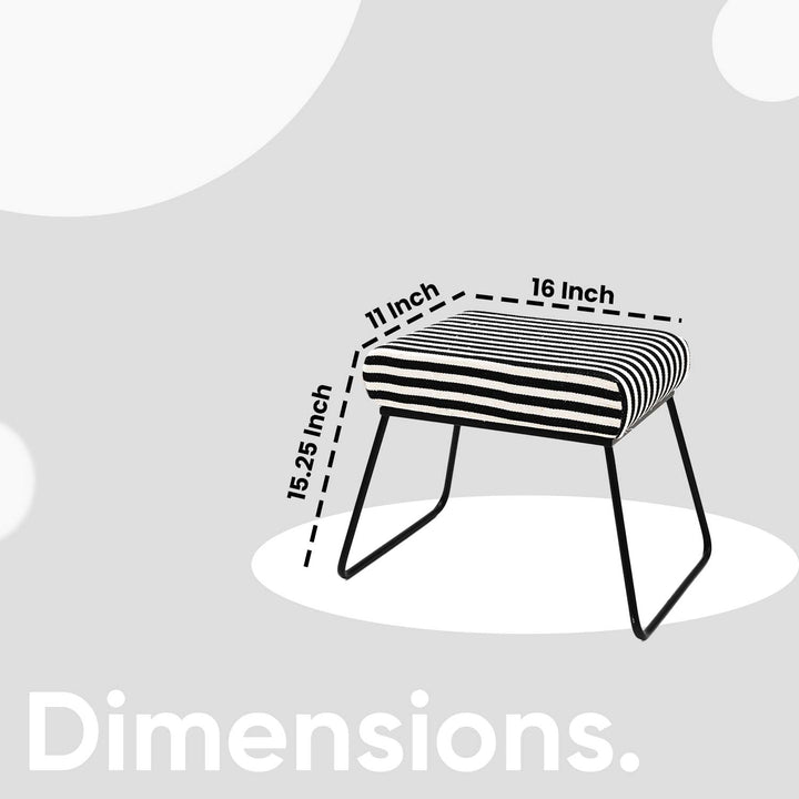 Classy and Compact Matt Black Metal Stool in Black & White Stripe