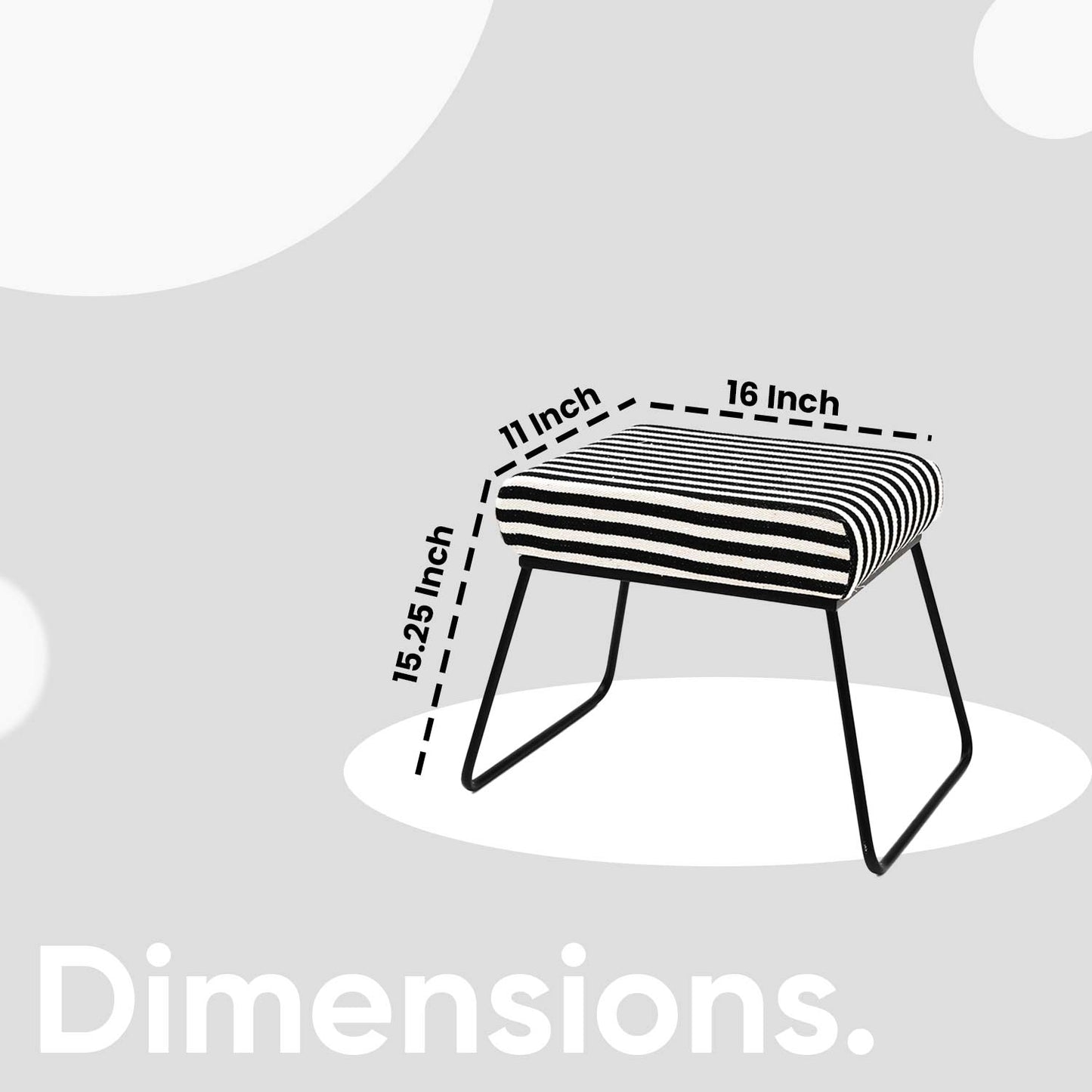 Classy and Compact Matt Black Metal Stool in Black & White Stripe Set of 2
