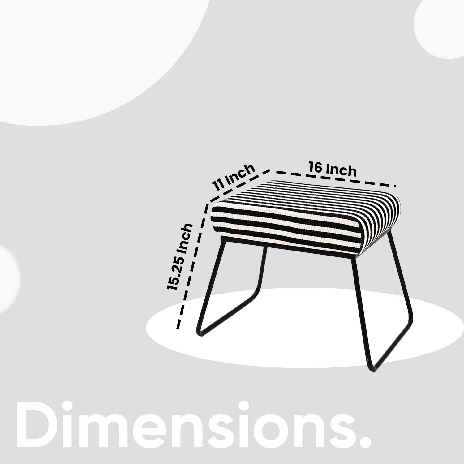 Classy and Compact Matt Black Metal Stool in Black & White Stripe Set of 2