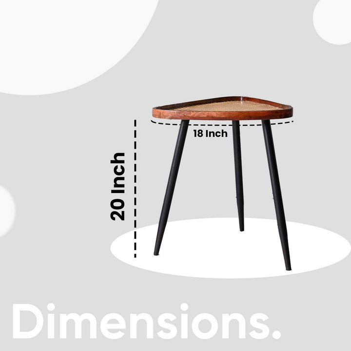Walnut Triangular Mango Wood Resin Side Table with Metal Legs