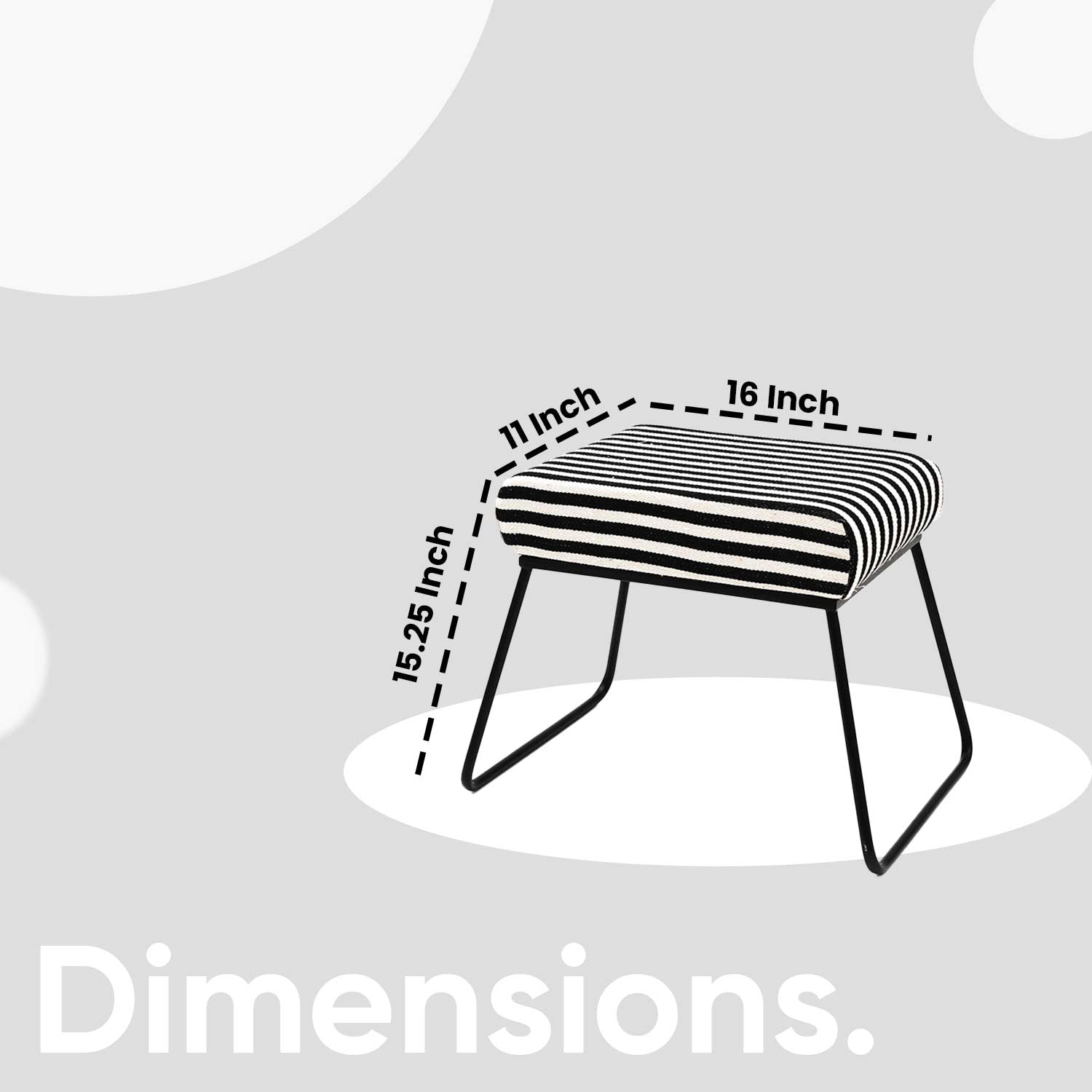 Classy and Compact Matt Black Metal Stool in Black & White Stripe Set of 2