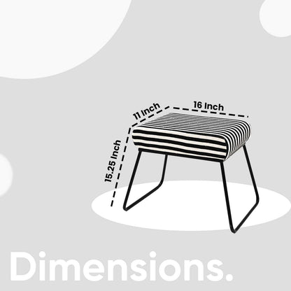 Classy and Compact Matt Black Metal Stool in Black & White Stripe Set of 2