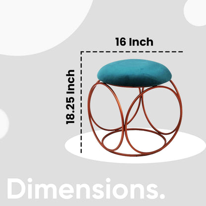 Modern Hexa-Style Rose Gold Metal Stool in Teal Blue Cushion