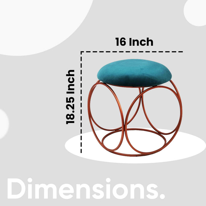 Modern Hexa-Style Rose Gold Metal Stool in Teal Blue Cushion