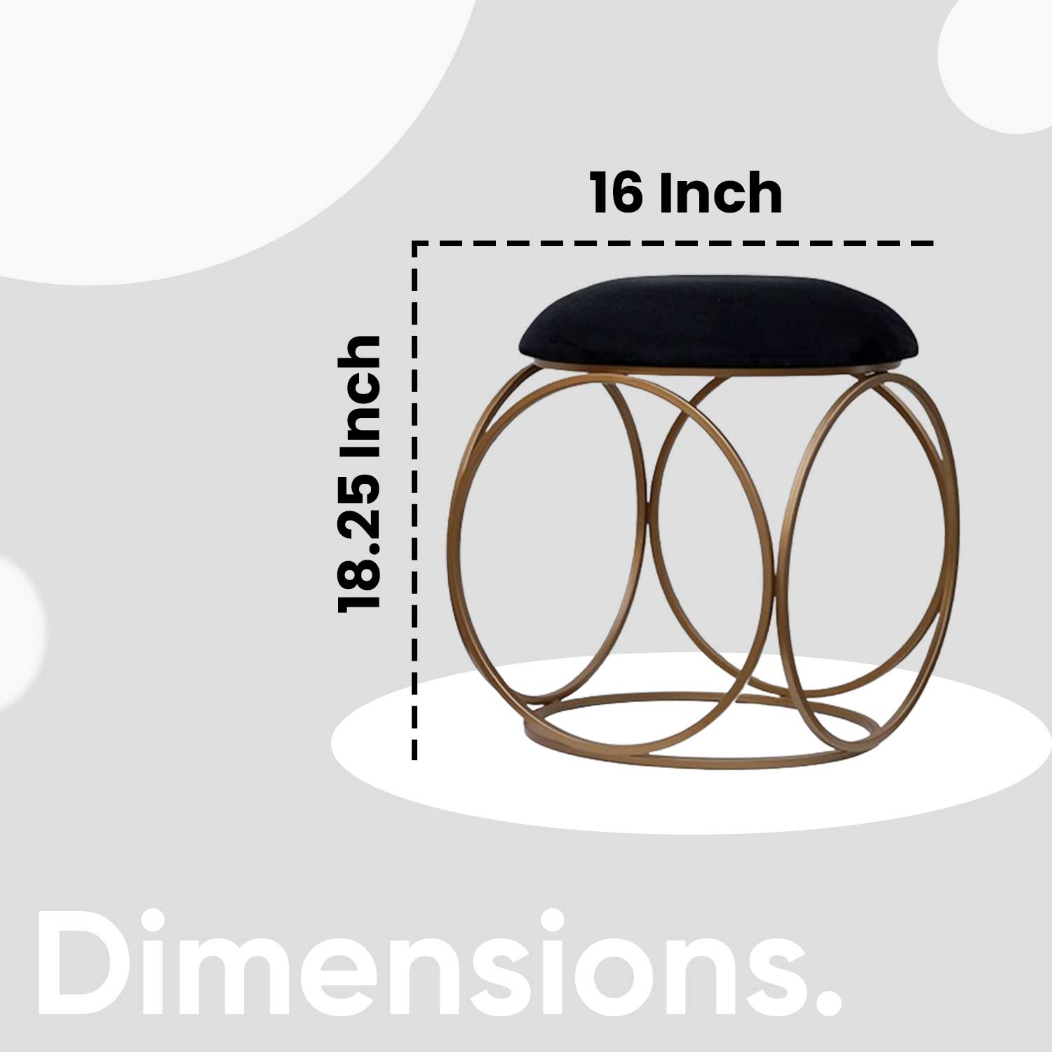 Modern Hexa-Style Golden Metal Stool in Black Cushion