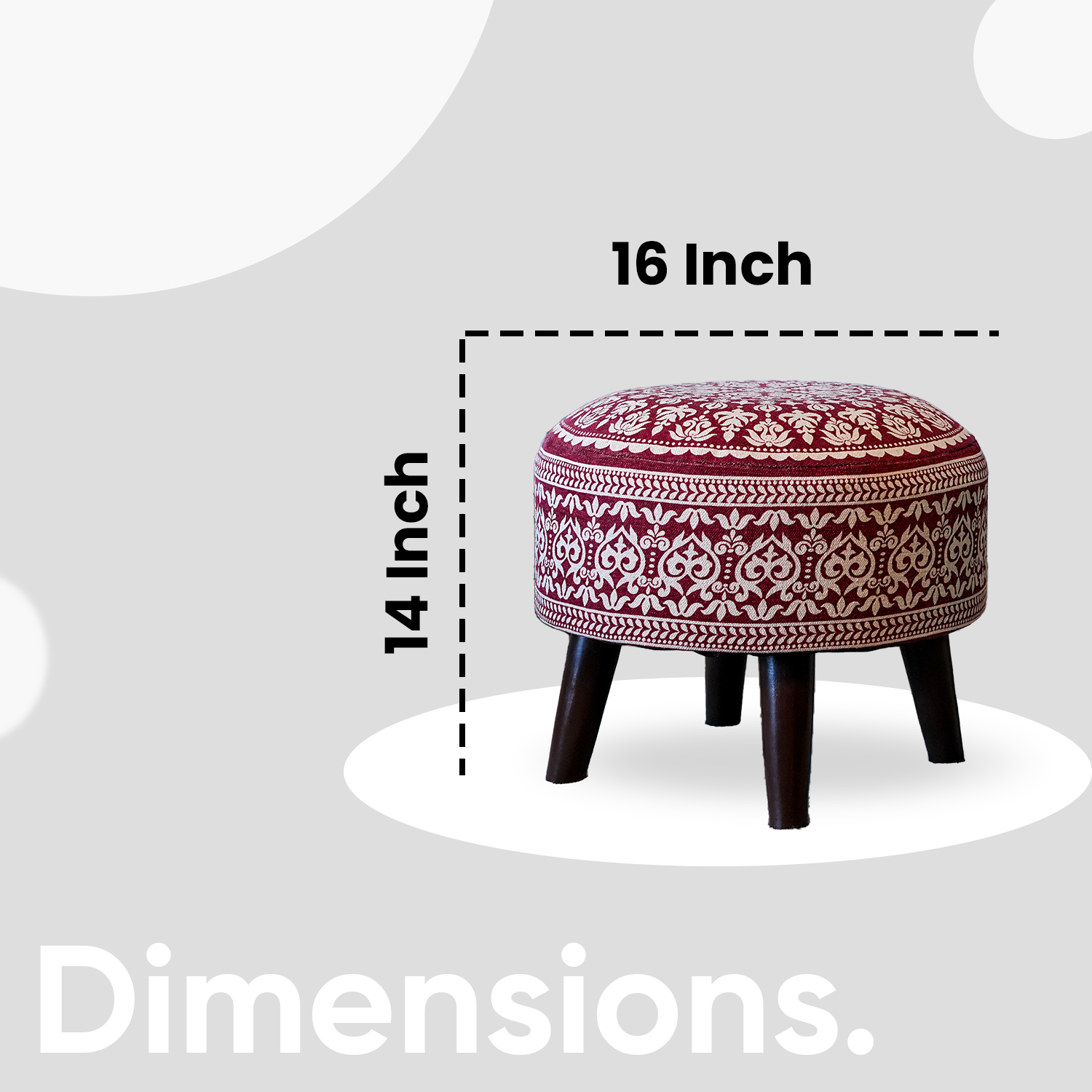 Contemporary Mandala Wooden Tuffet in Cherry Red Color