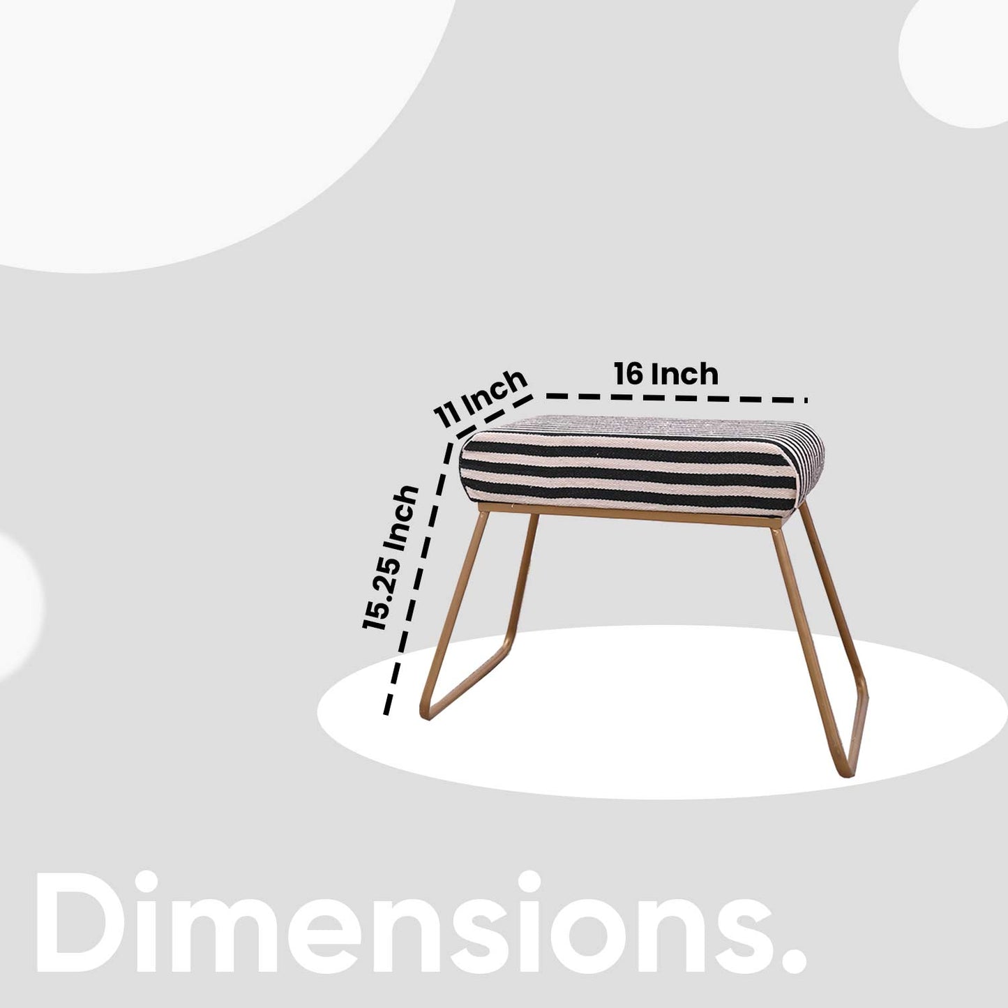 Classy and Compact Golden Metal Stool in Black &amp; White Stripe