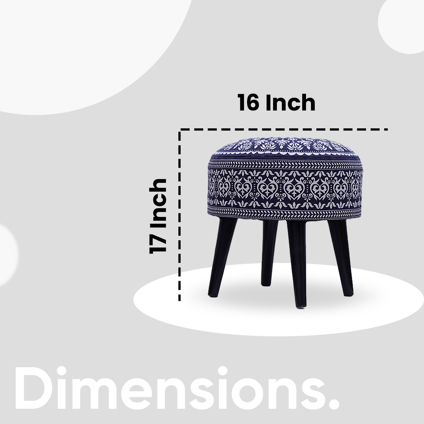 Mandala Wooden Ottoman in Blue Color Set of 1